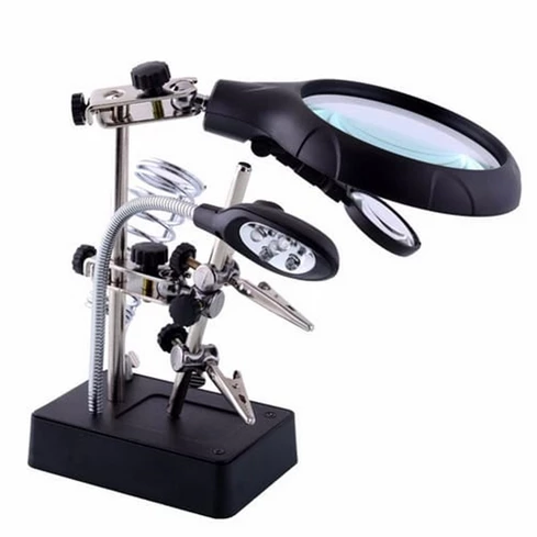 Magnifying Glass 5 LED Auxiliary Clip Magnifier 3 In1 Hand Soldering Solder Iron Stand Holder Station