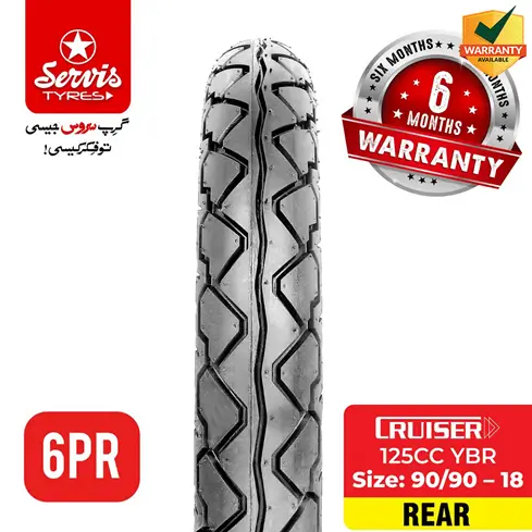 Servis Cruiser 90/90 – 18 (Rear) 6 PR - 100CC / 125CC YBR / 125 Deluxe - Motorcycle Tyre Tube Set - Servis Tyres & Tubes